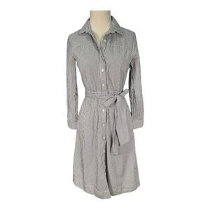 JCrew Poplin Button Up Long Sleeve Blue White Stripe Shirt Dress SZ 4 100% Cotto